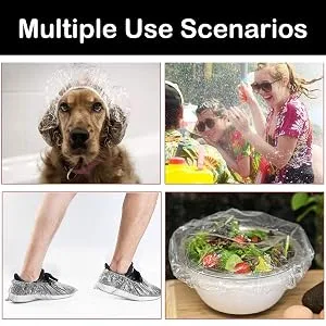 Disposable Shower Caps - 200pcs Hair Processing Clear Plastic Caps For Spa Home Use Hotel and Hair Salon Plastic Clear Elastic Bath Cap - product information 7