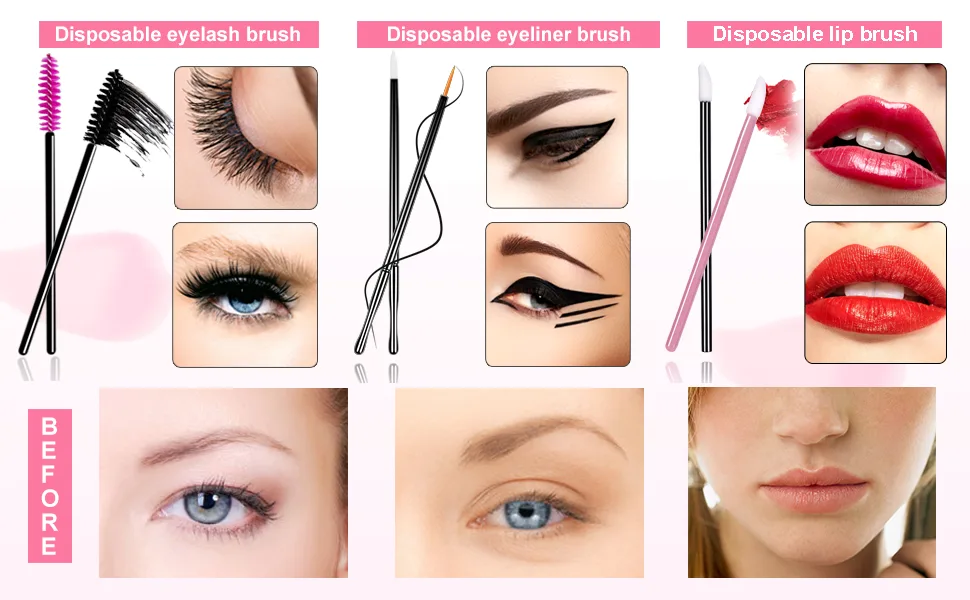 Disposable Mascara Wands Makeup Applicators - Mascara Brushes Lipstick Applicators Eyeliner Brushes BTArtbox 300PCS Makeup Applicators Brushes Tools Kit A-300Pcs Brush Set - disposable makeup applicator