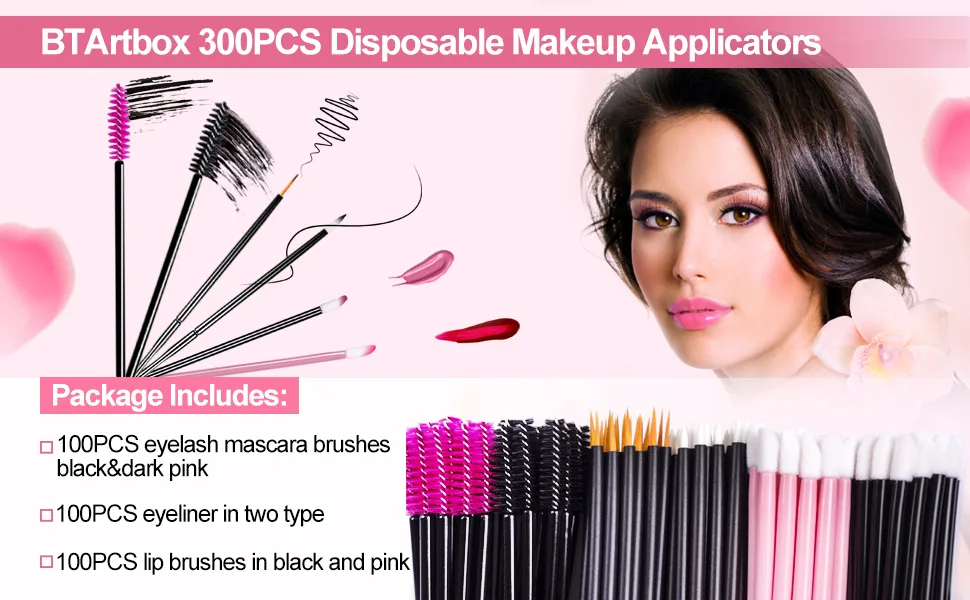 Disposable Mascara Wands Makeup Applicators - Mascara Brushes Lipstick Applicators Eyeliner Brushes BTArtbox 300PCS Makeup Applicators Brushes Tools Kit A-300Pcs Brush Set - disposable makeup applicators
