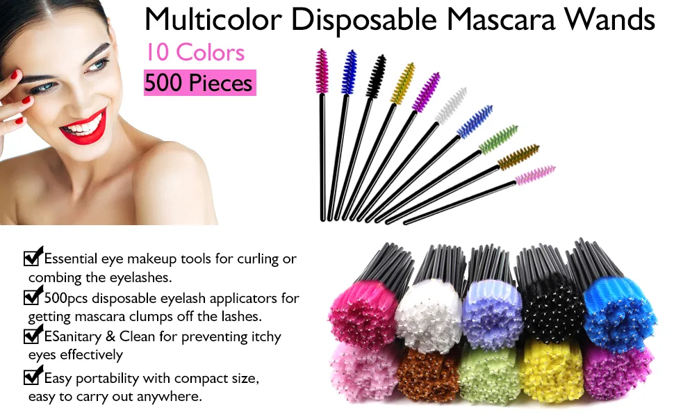 Disposable Mascara Wands 500PCS, Disposable Mascara Applicators Multicolored 10 colors, ECBASKET Mascara Brushes, Eyelash Eyebrow Brushes, Cosmetic Brush Makeup Tools Kit - product information 18
