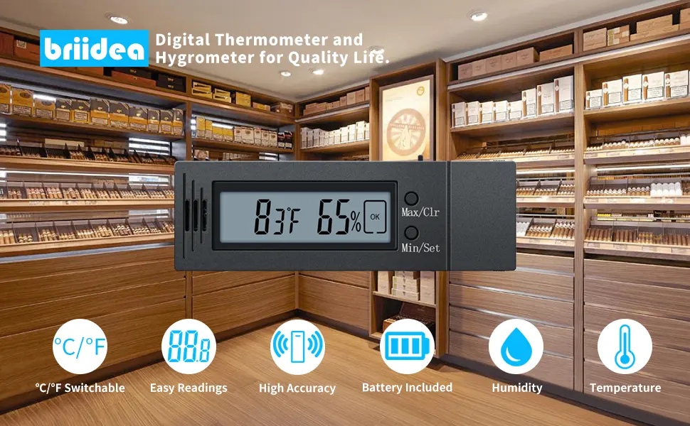 Digital Hygrometer and Thermometer, Briidea Humidity Temperature Monitor Humidor Guitar Ukulele Mason Jar - product information 1