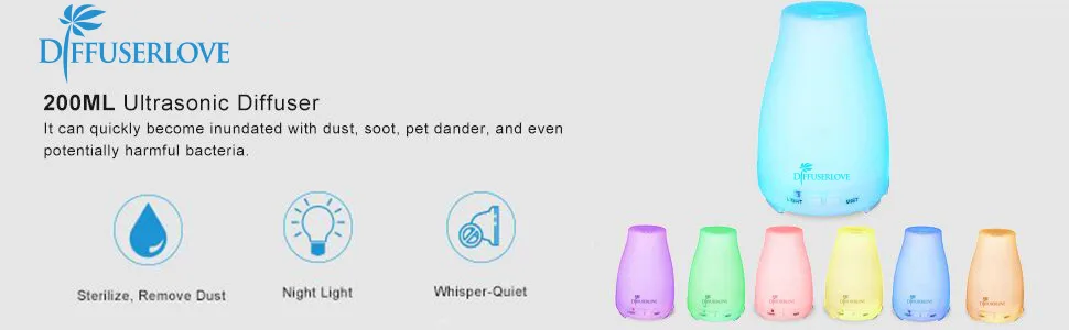 Diffuserlove Essential Oil Diffusers 200ML Remote Control Ultrasonic Mist Humidifiers BPA-Free Aromatherapy Diffuser with 7 Color Lights and Waterless Auto Shut-Off for Bedroom Office Kitchen - product information 2