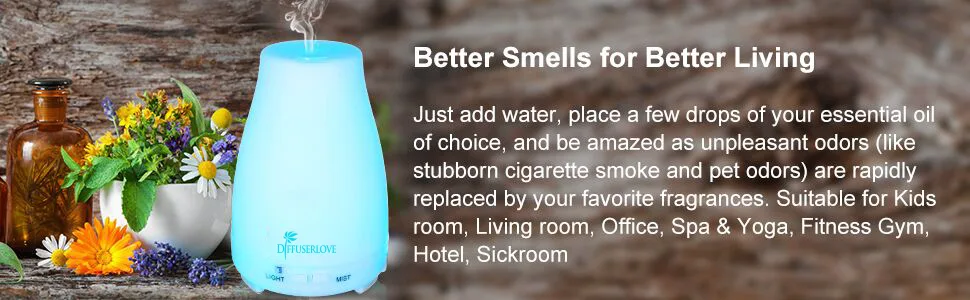 Diffuserlove 2 Pack 200ml Essential Oil Diffuser Ultrasonic Aromatherapy Diffuser Cool Mist Humidifiers with 7 Color LED Lights & Waterless Auto Shut-Off for Home Office Kitchen Bedroom. - product information 3