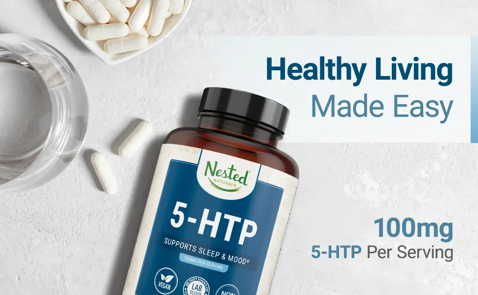 5-HTP 100 mg | 120 Vegan Capsules | Naturally Sourced Serotonin Booster | Healthy Attitude and Positive Mood Support Supplement - 5-HTP