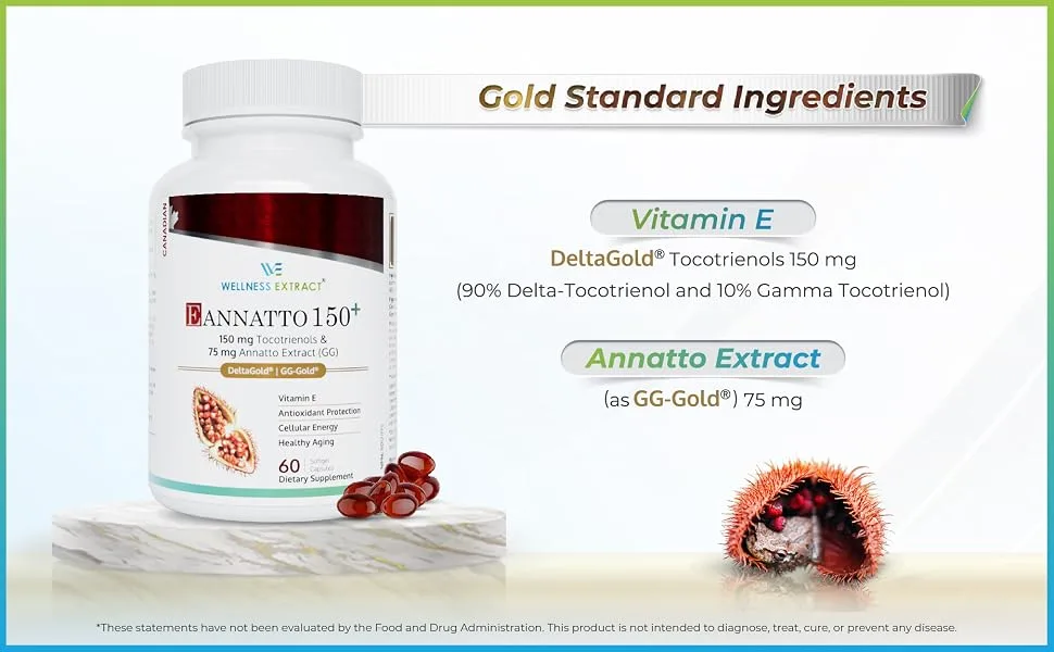 Wellness Extract Eannatto 150mg Vitamin E Tocotrienols Supplement with GG (Annatto Extract) - Most Potent Antioxidant for CoQ10 Support Healthy Aging - 60 softgels - product information 15
