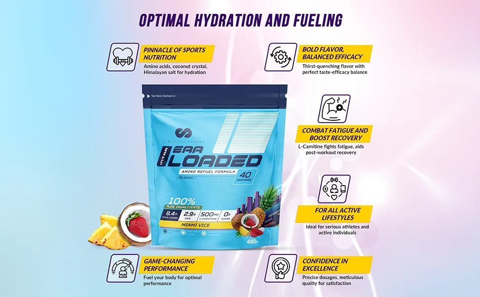 Limitless Pharma EAA Loaded | Intra Workout Essential Amino Acid Supplement | EAAs BCAAs L-Carnitine Electrolytes Sugar Free | Post Workout Muscle Recovery Energy Hydration | 40 Servings (Rocket Pop) - hydration eaa