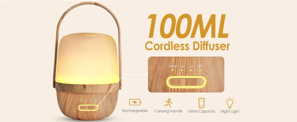 ARVIDSSON Wireless Essential Oil Diffusers Rechargeable Diffusers for Essential Oils Portable Cordless Aromatherapy Diffuser with Battery Operated Travel Diffuser Wood 100ml - product information 12