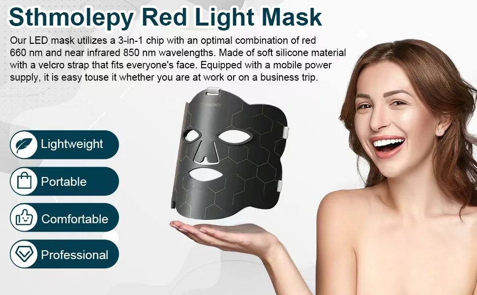 Sthmolepy Red Light for Face Near Infrared LED Light Dual Power Drive Red Light Lamp at Home Gray Gold - Red Light Mask