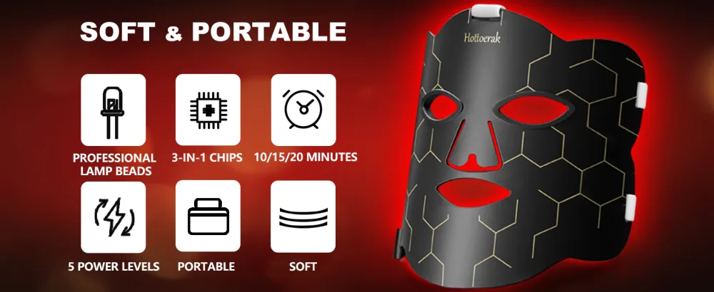 Hottoerak Red Light for Face LED Light Red Lamp with 660nm & 850nm at Home Use Black Gold Color - RED LIGHT