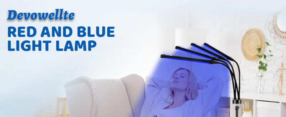 Red Light Lamp 180LEDs Blue Light & Infrared Light with Stand Height Adjustable & Angle Adjustable & Timer Red/Infrared/Blue Light for Home/Office Use - red and blue light lamp