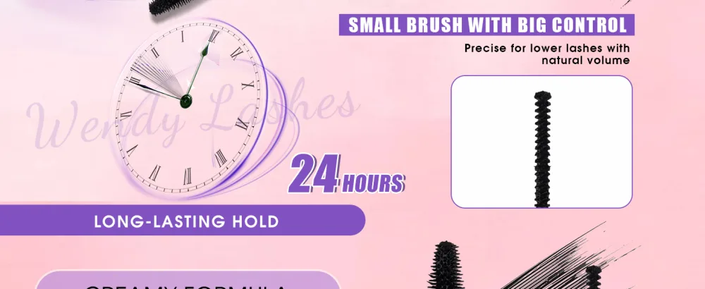 Wendy Lashes Mascara Set - Volumizing and Lengthening with Precision Brush for Ultimate Definition Double-Ended Design Lower Lash Mascara Included - Black 6 mL & 4 mL - product information 4