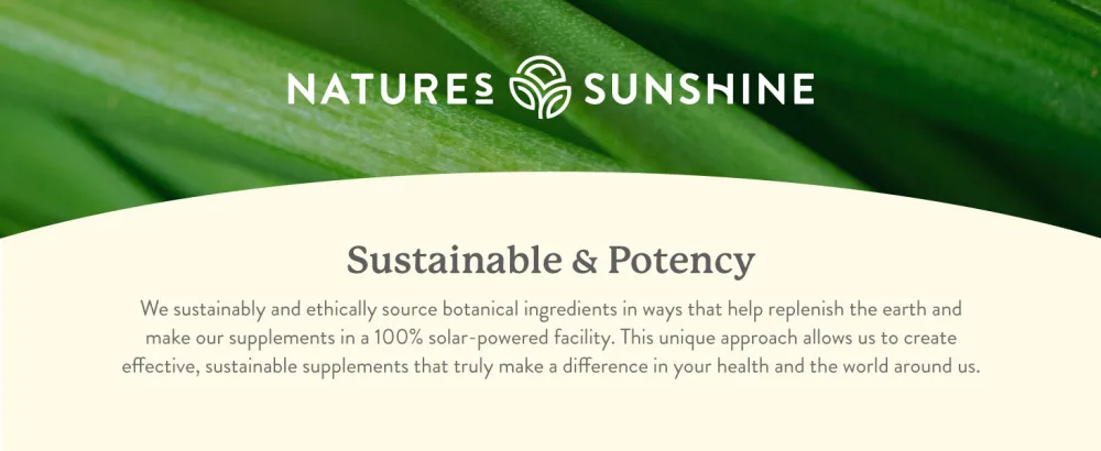 Nature's Sunshine Magnesium Complex 100 capsules - header about natures sunshine sustainability and potency