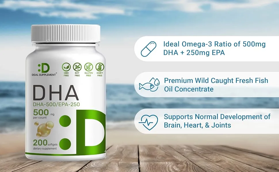 Eagleshine Vitamins DHA Supplements, Lemon Flavor, DHA 1000mg + EPA 500mg | 200 Softgels, Wild Caught Fish, Rich in Omega-3s, Mercury Free, Non-GMO, Support Brain Heart & Joint Health - product information 2