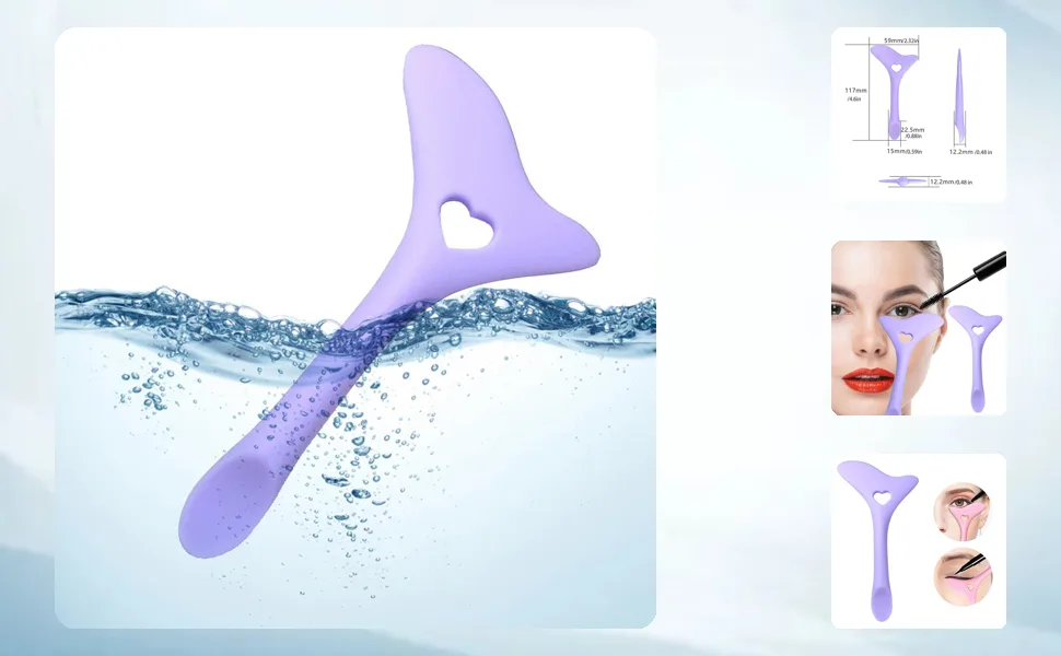 Silicone Aid Stencils Wing Tips Reusable Silicone Tool Mascara Drawing Aid Makeup Tool Applicator Tool (Purple) - 10347762-1