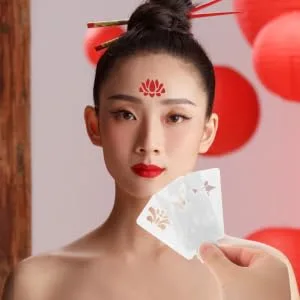 IWOWHERO 1 Set Hanfu Forehead Patch Facial Painting Stencils Mini Makeup Puff Birth Stencil White Pvc - product information 1