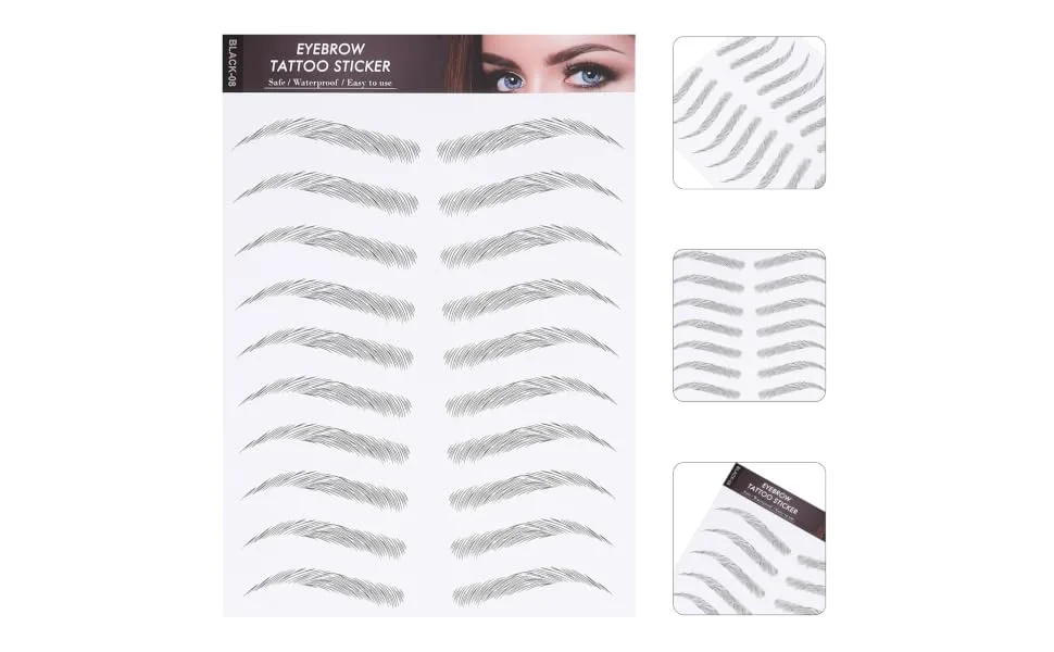 Gogogmee 12 Sheets False Eyebrows for Men Waterproof Stickers Black Sticker Fake Eyebrows 21x15cm Black - product information 3