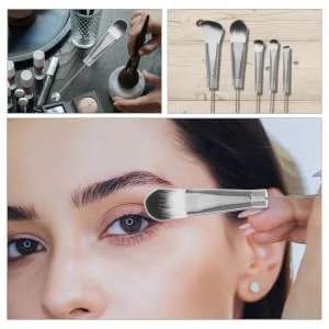 Gogogmee 2 Sets Metal Handle Makeup Brush Brow Brush Eye Shadow Eyeshadow Brush Make up Oblique Head Beaded - product information 3