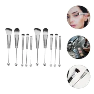 Gogogmee 2 Sets Metal Handle Makeup Brush Brow Brush Eye Shadow Eyeshadow Brush Make up Oblique Head Beaded - product information 7