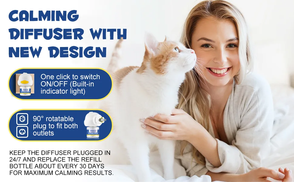 Cat Calming Pheromone Diffuser Refill Cat Calming Spray Urine Spraying Marking and Anxiety Anti Anxiety Relaxant 1 Diffuser +2 Refills Diffuser Kit - pheromone for cats