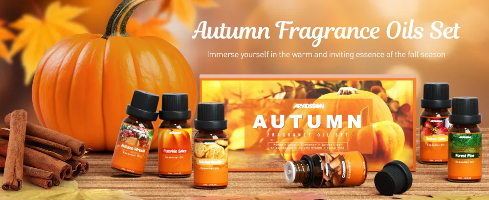ARVIDSSON Fall Essential Oils Set Autumn Fragrance Oil for Diffusers Candle Making Pumpkin Spice Cinnamon Spiced Cider Autumn Wreath Pine Snickerdoodle Fall Scented Oils for Home - product information 1