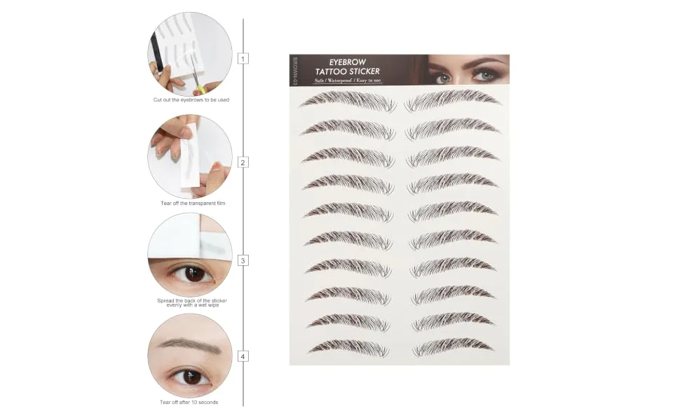 VINTORKY Fake Eyebrow Stickers 9 Sheets Waterproof Eyebrow Stickers Authentic Eyebrows Stickers Eyebrow Tool 3 Proof 21x14.7cm Brown - product information 6