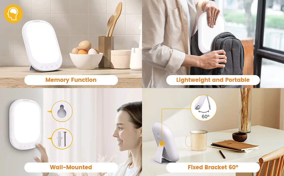 LASTAR Sun Light 10 000 LUX UV-Free Daylight Lamp with Memory Function 5 Adjustable Brightness Levels and 4 Timer Funtion Sunlight Lamp Compact Size for Winter Blues Wall Mountable Support Smart Plug Light White - happy light therapy lamp