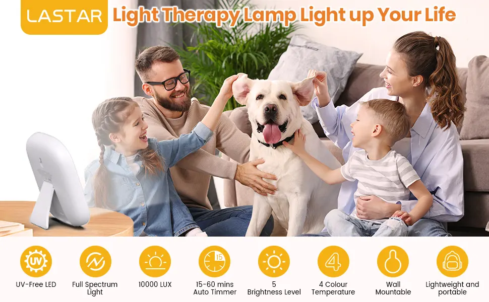LASTAR Sun Light 10 000 LUX UV-Free Daylight Lamp with Memory Function 5 Adjustable Brightness Levels and 4 Timer Funtion Sunlight Lamp Compact Size for Winter Blues Wall Mountable Support Smart Plug Light White - Light Therapy Lamp