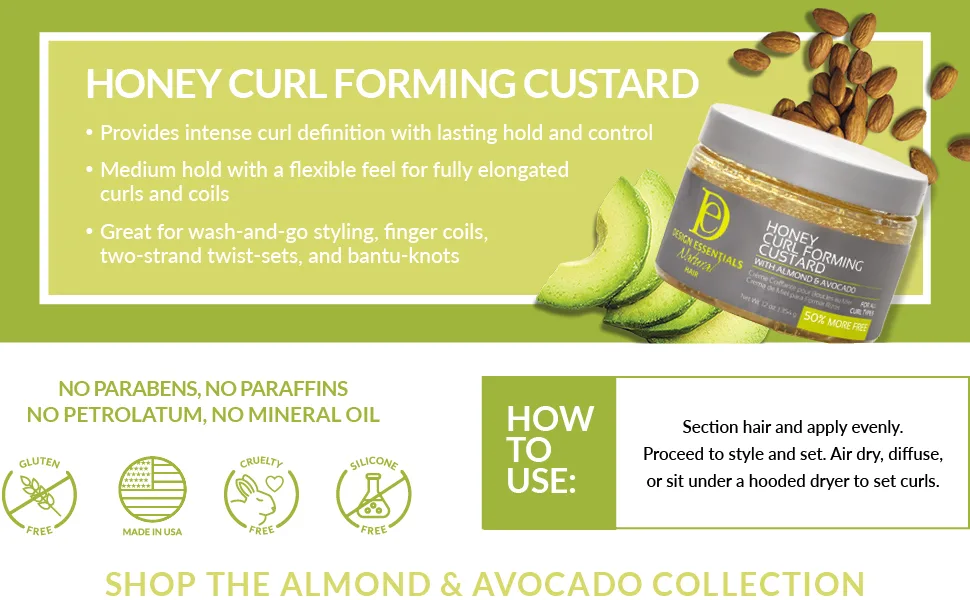 Design Essentials Natural,Almond & Avocado Honey Curl Forming Custard, 12 Ounce 12 Ounce (Pack of 1) - Honey Curl Forming Custard