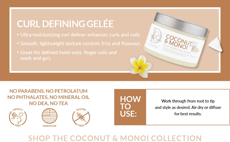 Design Essentials Natural Coconut & Monoi Curl Defining Gelee, with Sunflower, Marshmallow Root & Aloe, 12 Ounce - Curl Defining Gelee