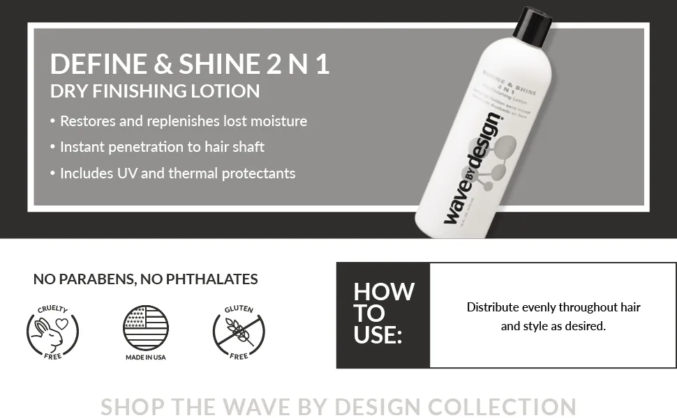 Design Essentials 2-N-1 Dry Finishing Lotion to Restore, Define & Revitalize Waves, Curls, and Texturized Styles -Wave By Design Collection, 8oz. - Wave By Design Define and Shine 2-n-1