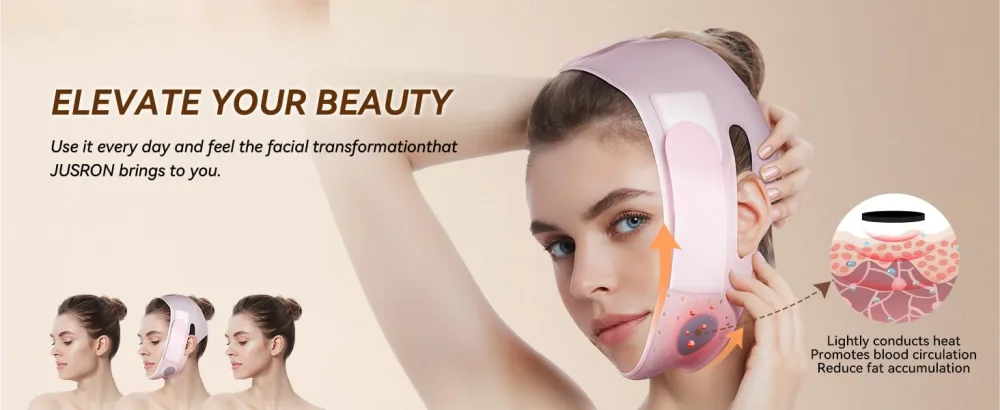 JUSRON V Line Face Tape with Soft Silicone - Chin Tape Strap for Women and Men (Pink) - makeup organizer bag