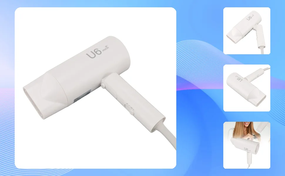 Compact Hair Dryer Fast Drying Negative Ionic Blow Dryer with Single Diffuser Nozzle Foldable Handle Travel Hair Dryer for Women Kids Outdoor (US Plug 110V) - 3113240268711-1