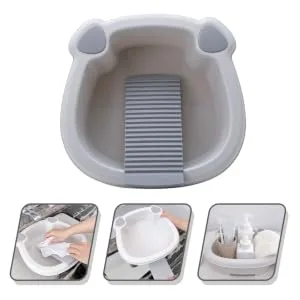 1 Set wash basin Clothes Hand Wash Board laundry bucket washing up basin underwear child pan Grey 30x29cm - product information 5
