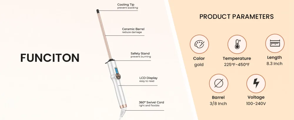 Small Curling Wand 3/8 Inch Thin Curling Wand for Short Hair 9mm Ceramic Long Barrel with Adjustable Temperature - curling wand