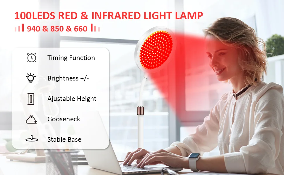 Red Light Lamp with Base Upgraded 940&850&660 Infrared Light Lamp 3-in-1 Chip Design & Flexible Gooseneck & Timer Function 100LEDs Red Light Lamp for Home/Office Use Large - red light lamp