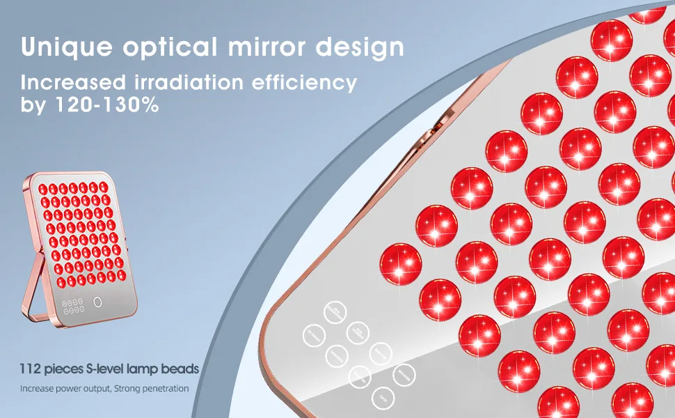 Red Light Devices 112LEDs 460/590/660/940nm Infrared Light Panel with Timer and Stand 3" Irradiance 140mW/cm Unique Mirror Design for Home/Work Red Light Lamp - red light panel