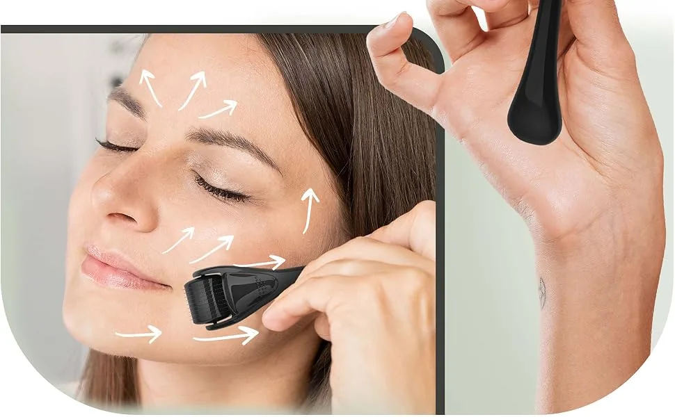Derma Roller Microneedle Roller For Face, Beard Roller, Microneedling Roller Beard Growth Kit, Hair Growth Beard Care Kit | For Women and Men Skin Care Micro Needle Face Roller Scalp Roller 0.25mm - derma