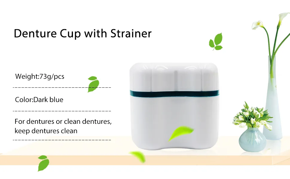 Denture Cup with Strainer,1 Box Denture Brush Retainer Case, Denture Case with Lid,Denture Bath Box for Cleaning, Store and Retrieve - product information 5