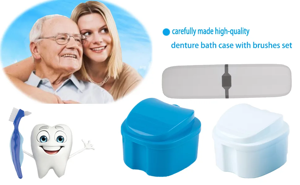 Denture Case, Yababa Denture Cup for Soaking Denture, Denture Cleaning Kit With Denture Brush & Case, Holder Storage Soak Container Retainer Cleaner Case for False Teeth, Cleaner Braces, Travel - Denture Case,Dentures Box,Denture Brush Retainer Case