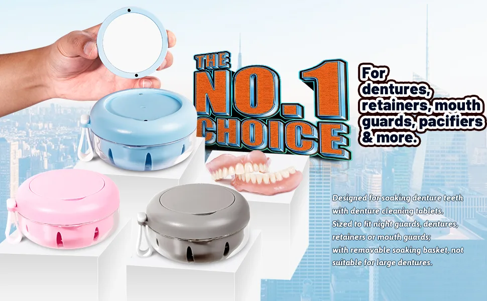 Denture Case, Definitely No-Leak Denture Bath Box for Traveling Perfectly, Denture Cup with Strainer & Magnetic Mirror(Black) - Denture bath case Retainer case Retainer container case