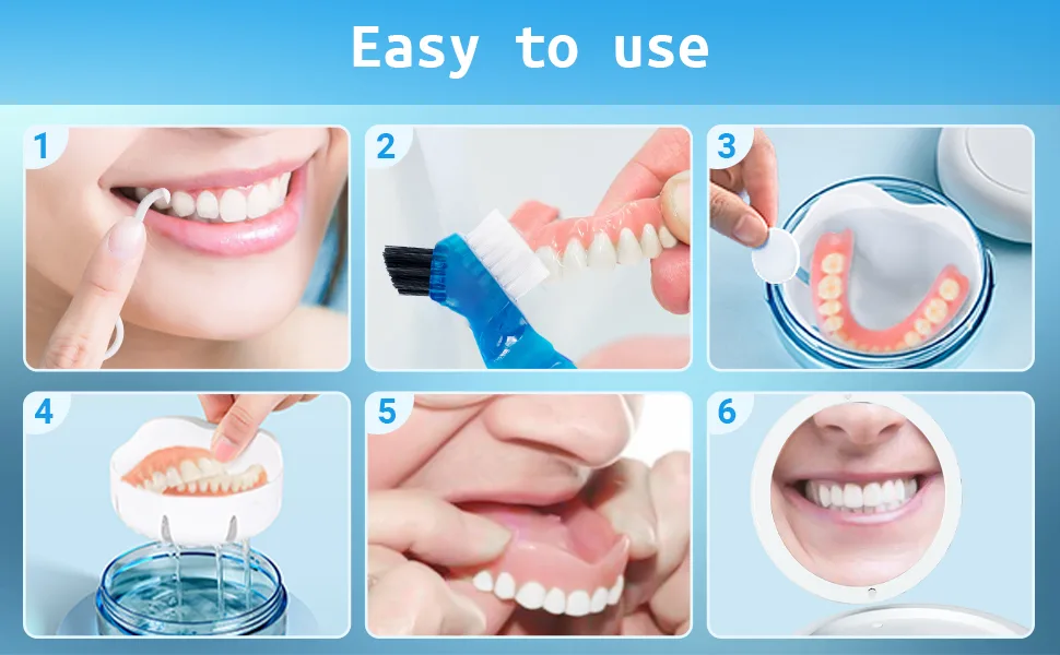 Denture Bath Case, Denture Cup, Leak Proof Portable Retainer Case, Denture Cleaning Kit with Cleaner Brush Carabiner, Denture Box with Strainer & Mirror, Denture Case for Aligner Retainer Mouth Guard White - Easy to use