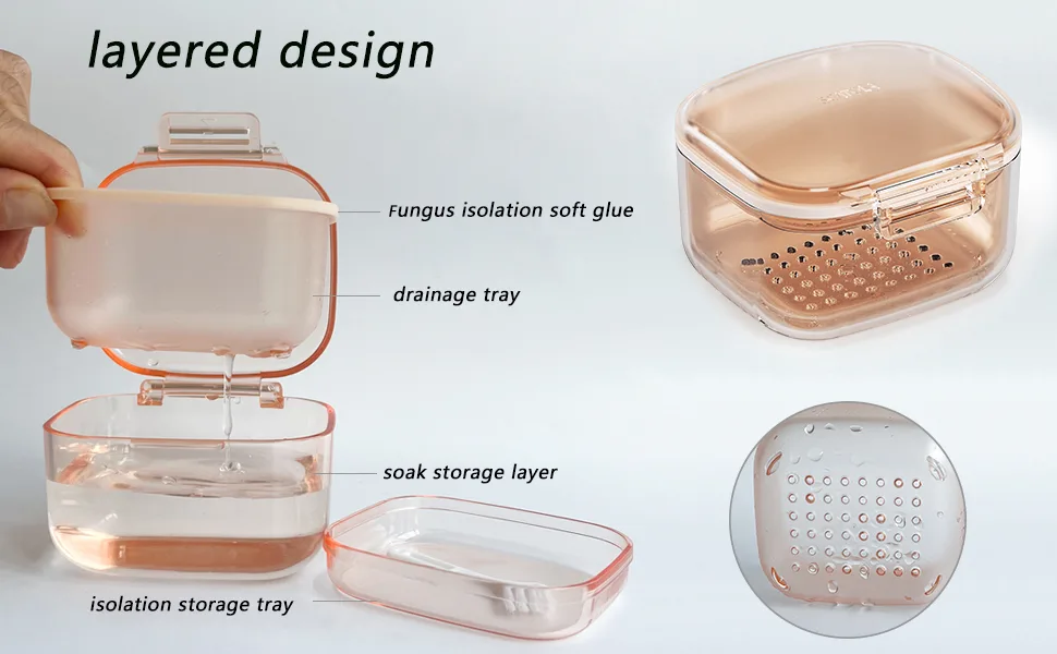 Denture Bath Box, Denture Case,Retainer cup,Three-Layer Separation Retainer Case, Denture Cup, Mouth Guards Holder,Partial Denture Soak Container,Retainer Holder Box Size :3.15 * 2.08 * 3.35in(blue) - layerde design