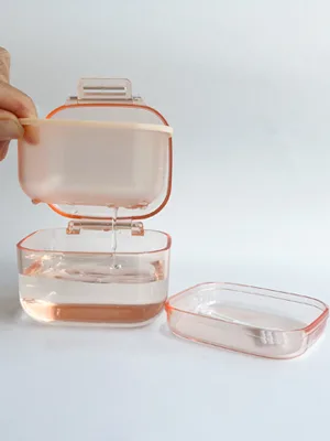 Denture Bath Box, Denture Case,Retainer cup,Three-Layer Separation Retainer Case, Denture Cup, Mouth Guards Holder,Partial Denture Soak Container,Retainer Holder Box Size :3.15 * 2.08 * 3.35in(blue) - New tiered storage design
