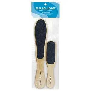 SILKLINE PROFESSIONAL Two-Sided Foot File with Oak Wood Handle - Full and Mini Size Duo - 531DUONC