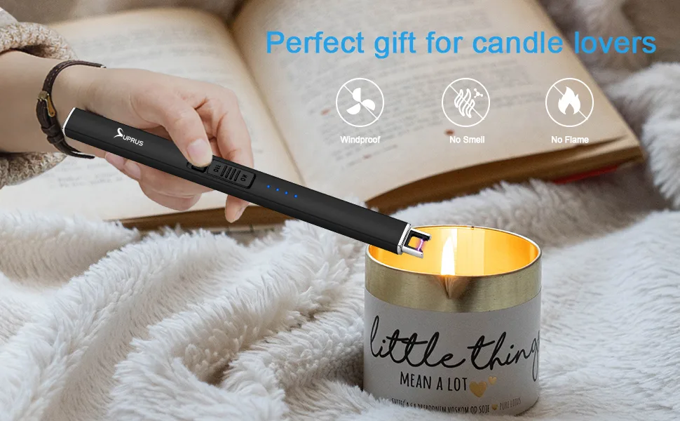 SUPRUS Electric Lighter Arc Windproof Flameless USB Lighter Rechargeable Lighter with Safety Lock for Candle BBQ Camping Black - lighter