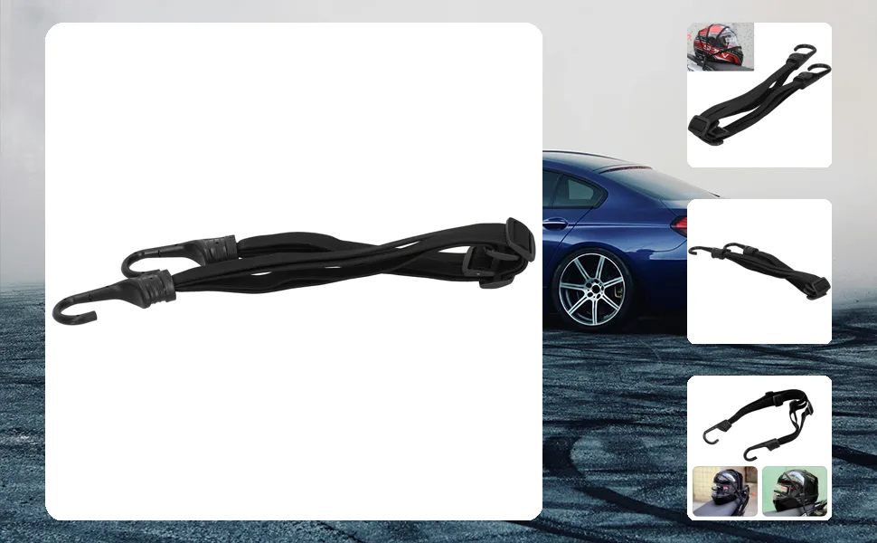 Luggage Hook Elastic Rope Elastic Rope Fixing Strap 2 Hooks Bungee Cord for Motorcycle Helmet Luggage Holding Rubber Black - 1615210025811-1
