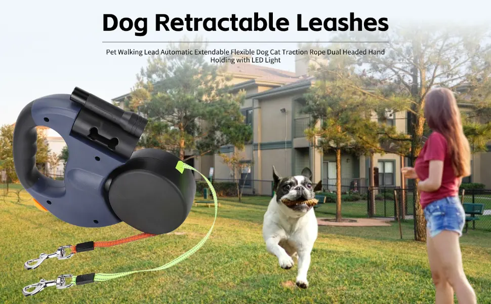 Dog Leashes Traction Rope Dual Headed Retractable for Cat Dog(Dark Gray) - Dog Leashes, Traction Rope