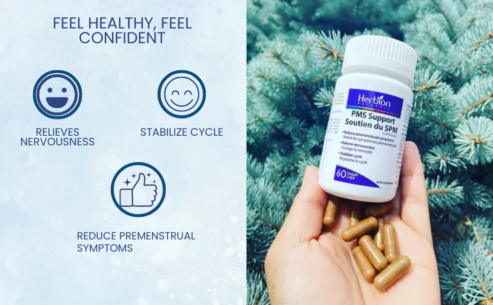 Herbion Naturals PMS Support help Reduce Premenstrual Symptoms Relieve Nervousness Stabilize Cycle - Herbal Formula - Menopause Symptom Relief Hormone Normalizer - 60 Veggie Caps - Herbion Naturals PMS Support Capsule Reduce Premenstrual symptoms nervousness stress relief herbal