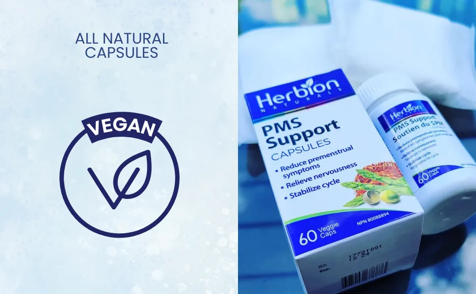 Herbion Naturals PMS Support help Reduce Premenstrual Symptoms Relieve Nervousness Stabilize Cycle - Herbal Formula - Menopause Symptom Relief Hormone Normalizer - 60 Veggie Caps - Herbion Naturals PMS Support Capsule Reduce Premenstrual symptoms nervousness stress relief herbal