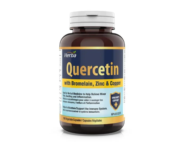 Herba Quercetin with Bromelain Zinc and Copper 180 Capsules | Quercetin Supplement for Immune Support | Help Relieve Swelling and Inflammation | Made in Canada - Quercetin Bottle